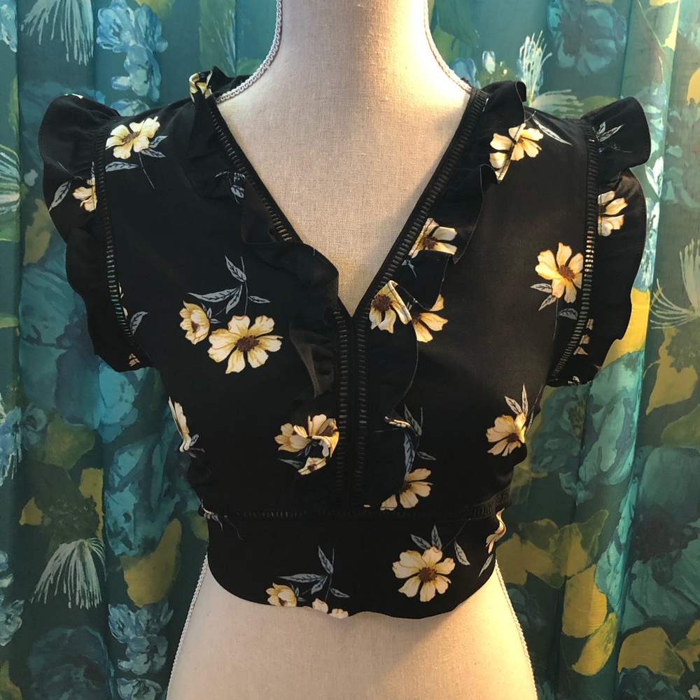 Floral print back tie top